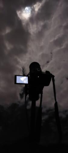 Taking Photo of Canon EOS R on Tripod Taking Photos of Lunar Eclipse